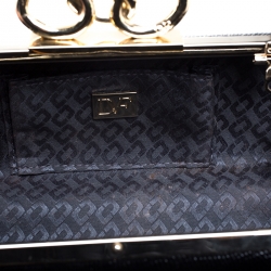 Pre Owned Diane von Fursterberg Black Lizard Embossed Leather Sutra Clutch
