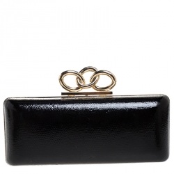 Pre Owned Diane von Fursterberg Black Lizard Embossed Leather Sutra Clutch