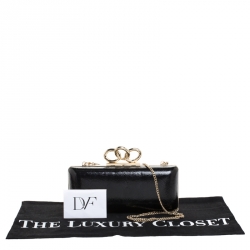 Pre Owned Diane von Fursterberg Black Lizard Embossed Leather Sutra Clutch