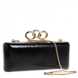 Pre Owned Diane von Fursterberg Black Lizard Embossed Leather Sutra Clutch
