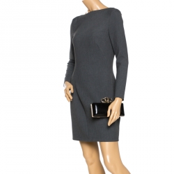 Pre Owned Diane von Fursterberg Black Lizard Embossed Leather Sutra Clutch