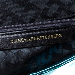 Diane Von Furstenberg Metallic Turquoise Snake Effect Leather Clutch