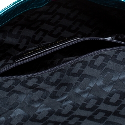 Diane Von Furstenberg Metallic Turquoise Snake Effect Leather Clutch