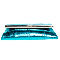 Diane Von Furstenberg Metallic Turquoise Snake Effect Leather Clutch