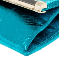 Diane Von Furstenberg Metallic Turquoise Snake Effect Leather Clutch