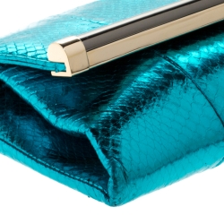 Diane Von Furstenberg Metallic Turquoise Snake Effect Leather Clutch