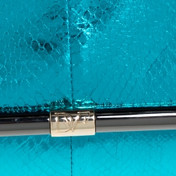 Diane Von Furstenberg Metallic Turquoise Snake Effect Leather Clutch