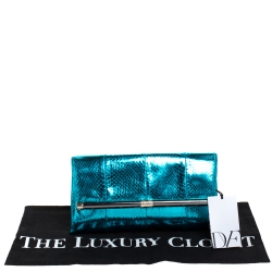 Diane Von Furstenberg Metallic Turquoise Snake Effect Leather Clutch
