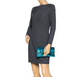 Diane Von Furstenberg Metallic Turquoise Snake Effect Leather Clutch