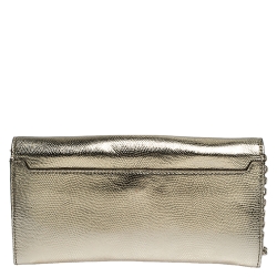 Pre Owned Diane Von Furstenberg Metallic Gold Lizrad Embossed Leather Chain Clutch