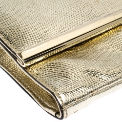Pre Owned Diane Von Furstenberg Metallic Gold Lizrad Embossed Leather Chain Clutch