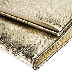 Pre Owned Diane Von Furstenberg Metallic Gold Lizrad Embossed Leather Chain Clutch