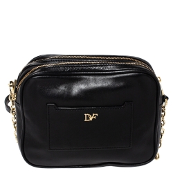 Pre Owned Diane Von Furstenberg Black Leather Crossbody Bag