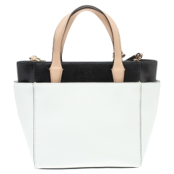 Pre Owned Diane Von Furstenberg White/Black Leather On The Go Tote