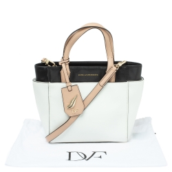 Pre Owned Diane Von Furstenberg White/Black Leather On The Go Tote