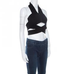 Pre Owned Dion Lee Black Crepe Halter Neck Zip Lock Bustier M