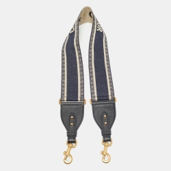 Dior Navy Blue/Beige Canvas and Leather Shoulder Bag Strap