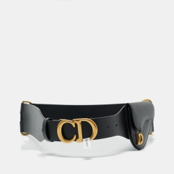 Dior Black Leather Saddle Pouch Waist Belt 85CM