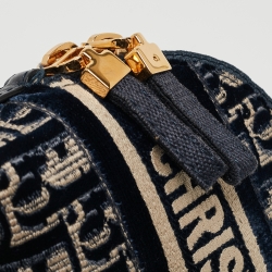 Pre Owned Dior Navy Blue/White Oblique Velvet Cosmetic Pouch