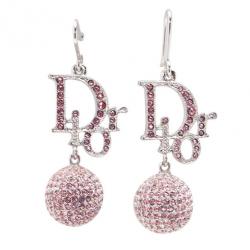 Pre Owned Dior Signature Sphere Pink Crystal Earrings