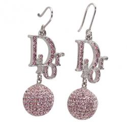 Pre Owned Dior Signature Sphere Pink Crystal Earrings
