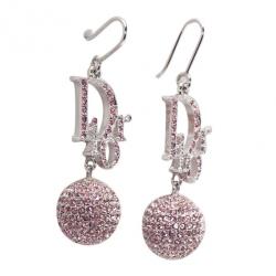 Pre Owned Dior Signature Sphere Pink Crystal Earrings