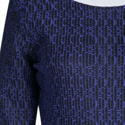 Dior Purple and Black Textured Knit Fit and Flare Dress L