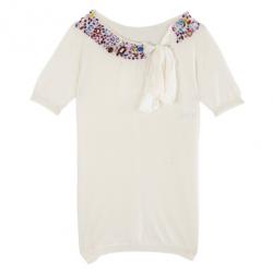 Pre Owned Dior White Embellshed Neckline Top M