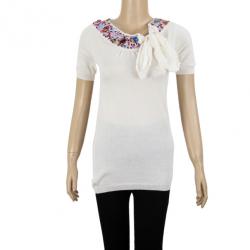 Pre Owned Dior White Embellshed Neckline Top M
