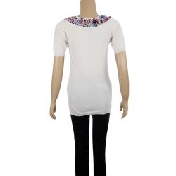 Pre Owned Dior White Embellshed Neckline Top M