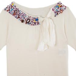 Pre Owned Dior White Embellshed Neckline Top M