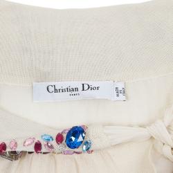 Pre Owned Dior White Embellshed Neckline Top M