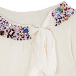 Pre Owned Dior White Embellshed Neckline Top M