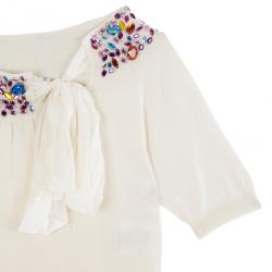 Pre Owned Dior White Embellshed Neckline Top M