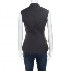 Christian Dior Grey Wool Gabardine Single Button Sleeveless Blazer S