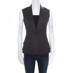 Christian Dior Grey Wool Gabardine Single Button Sleeveless Blazer S
