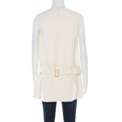 Pre Owned Dior Cream Wool and Silk Crescent Pocket Detail Faux Wrap Sleeveless Tunic M