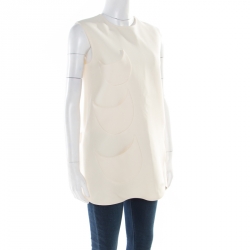 Pre Owned Dior Cream Wool and Silk Crescent Pocket Detail Faux Wrap Sleeveless Tunic M