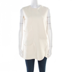 Pre Owned Dior Cream Wool and Silk Crescent Pocket Detail Faux Wrap Sleeveless Tunic M