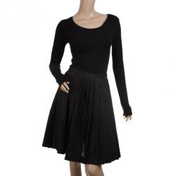 Pre Owned Christian Dior Black Silk Shimmer Pleated Skirt S