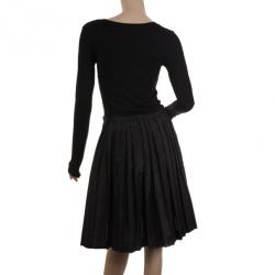 Pre Owned Christian Dior Black Silk Shimmer Pleated Skirt S