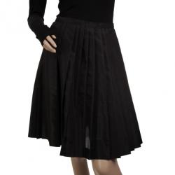 Pre Owned Christian Dior Black Silk Shimmer Pleated Skirt S