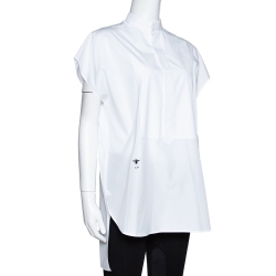 Dior White Cotton Bee Embroidered Sleeveless Blouse S