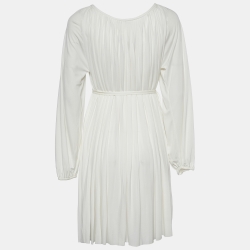 Pre Owned Dior White Knit Pleated Flared Dress S