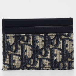 Pre Owned Dior Blue Oblique Jacquard Canvas 30 Montaigne Freesia Card Holder