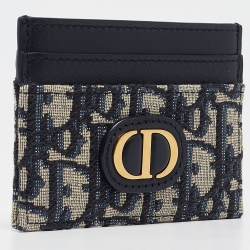 Pre Owned Dior Blue Oblique Jacquard Canvas 30 Montaigne Freesia Card Holder