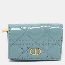 Dior Light Blue Cannage Patent Leather Caro Wallet