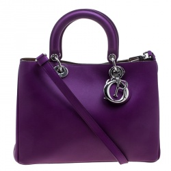 Pre Owned Dior Purple Leather Medium Diorissimo Shopper Tote