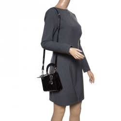 Pre Owned Dior Black Patent Leather Mini Lady Dior Top Handle Bag