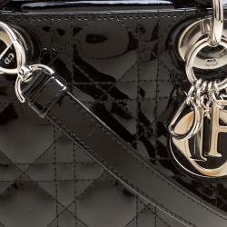 Pre Owned Dior Black Patent Leather Mini Lady Dior Top Handle Bag